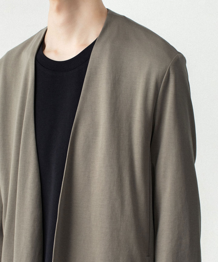 ATTACHMENT アタッチメントのCOTTON DOUBLE FACE COLLARLESS CARDIGAN - KHAKI GRAYの公式通販サイトsession福岡セレクトショップ