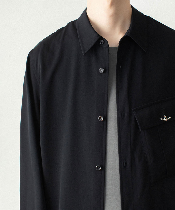 ATTACHMENT アタッチメントのWASHABLE HIGH TWIST GABARDINE UTILITY L/S SHIRT - BLACKの公式通販サイトsession福岡セレクトショップ