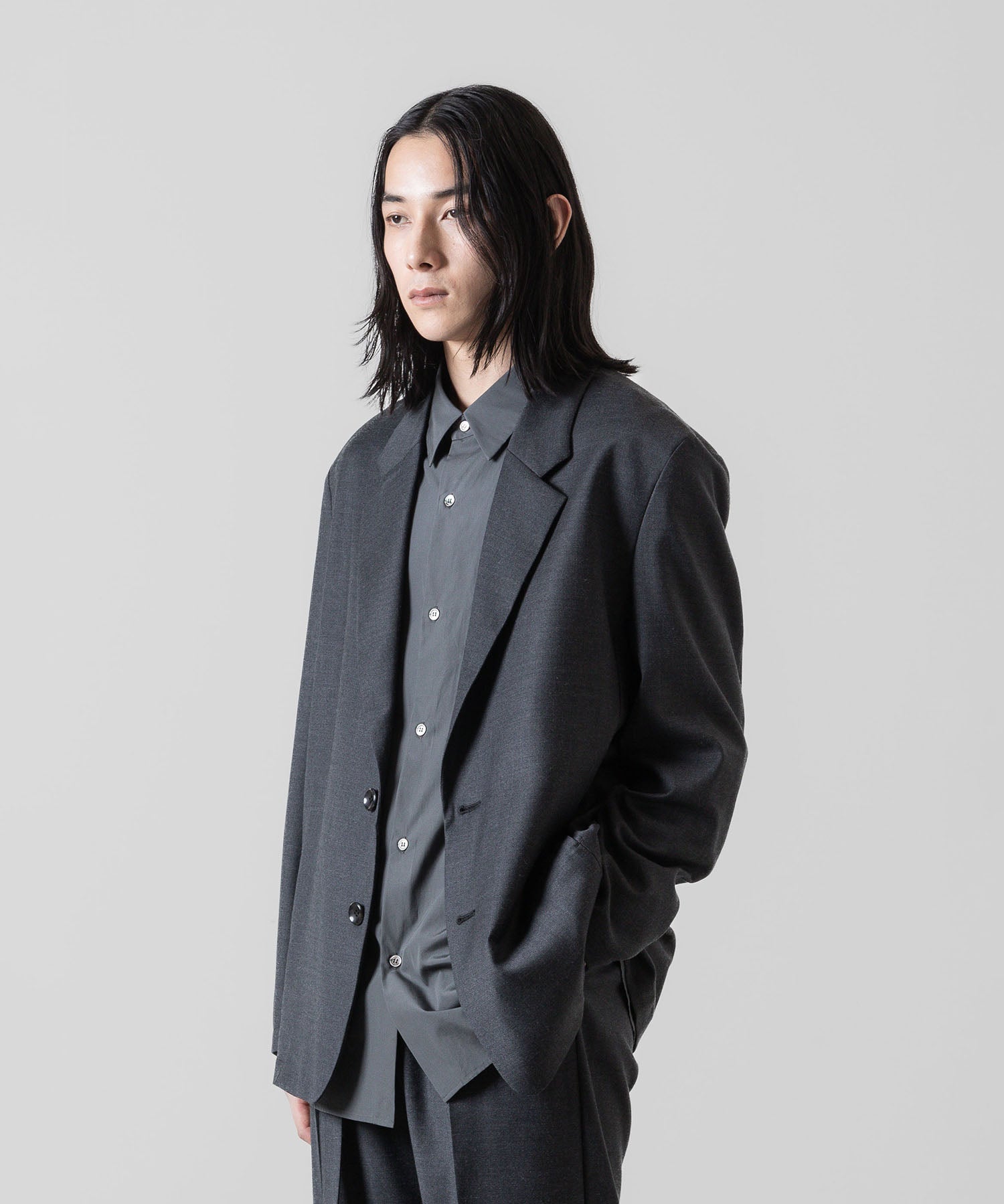 ATTACHMENT アタッチメントのWASHABLE WO/PE STRETCH SAXONY OVERSIZED LIGHT JACKET - D.GRAY 公式通販サイトsession福岡セレクトショップ