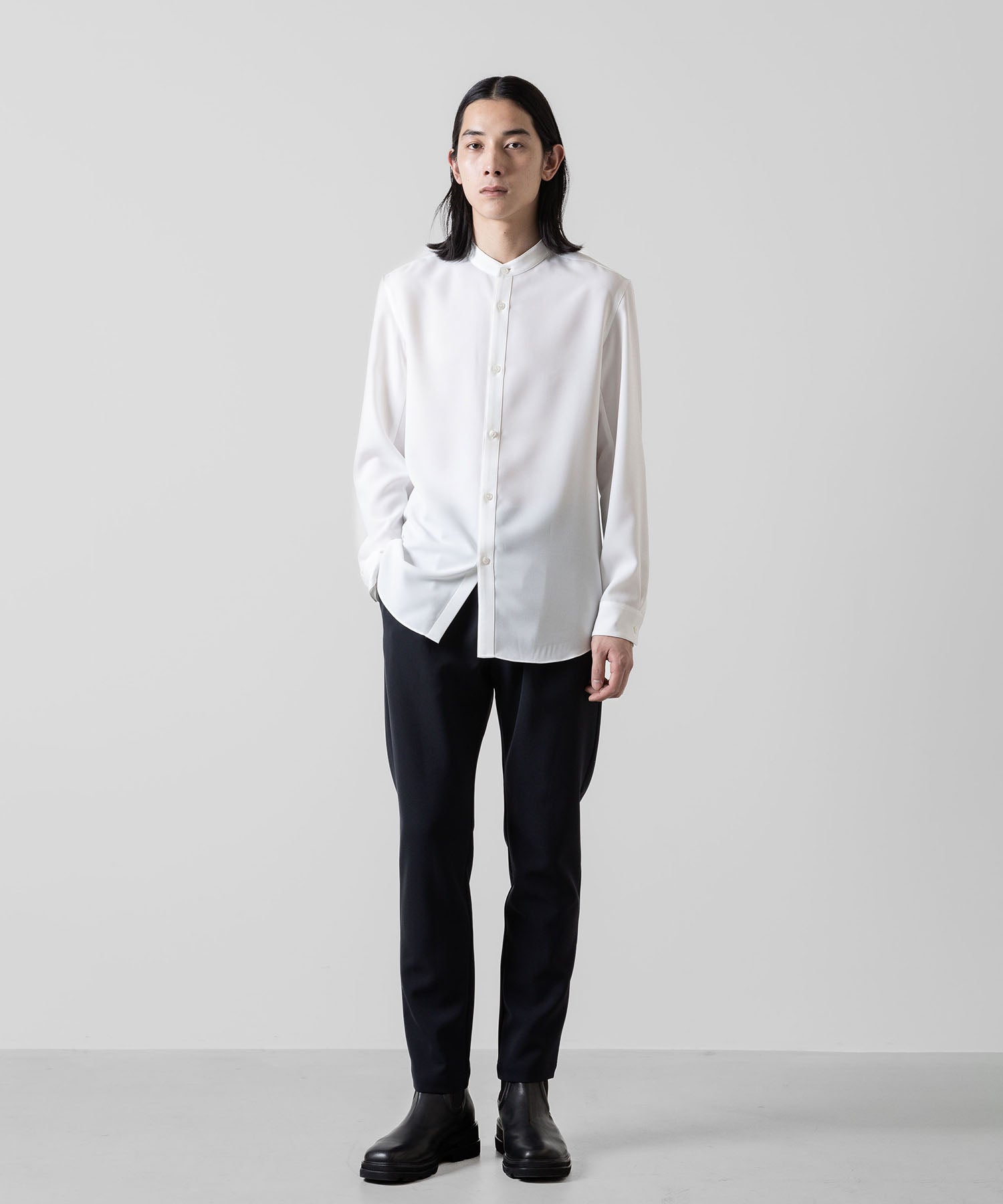 ATTACHMENT アタッチメントのPE STRETCH VIYELLA BAND COLLAR DRESS SHIRT - WHITE 公式通販サイトsession福岡セレクトショップ