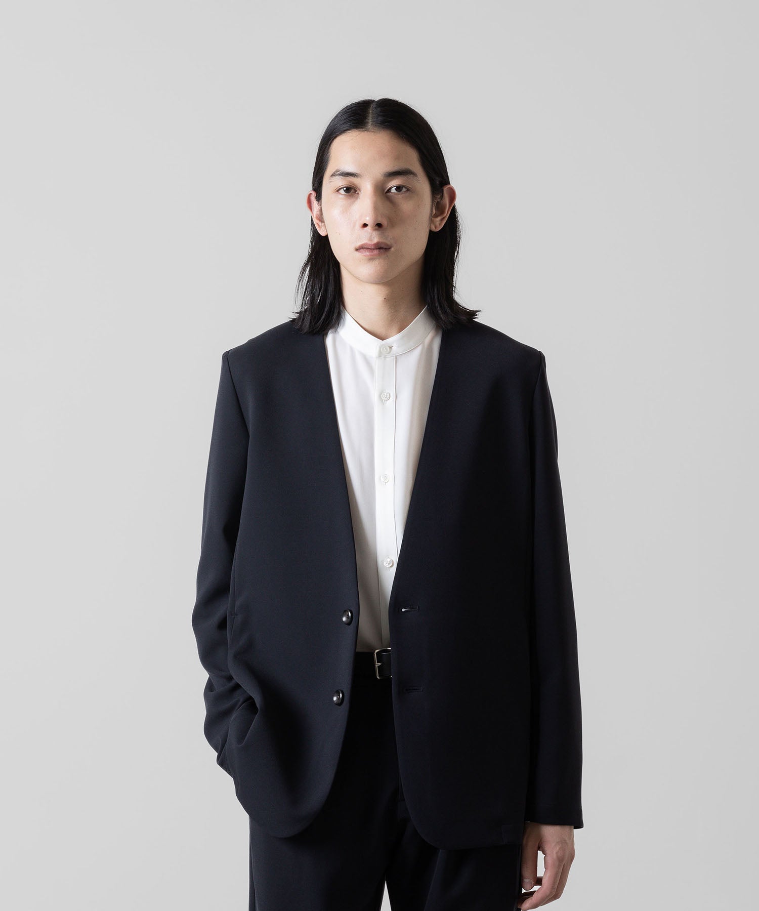 【ATTACHMENT】ATTACHMENT アタッチメントのPE STRETCH DOUBLE CLOTH COLLARLESS JACKET - NAVY 公式通販サイトsession福岡セレクトショップ