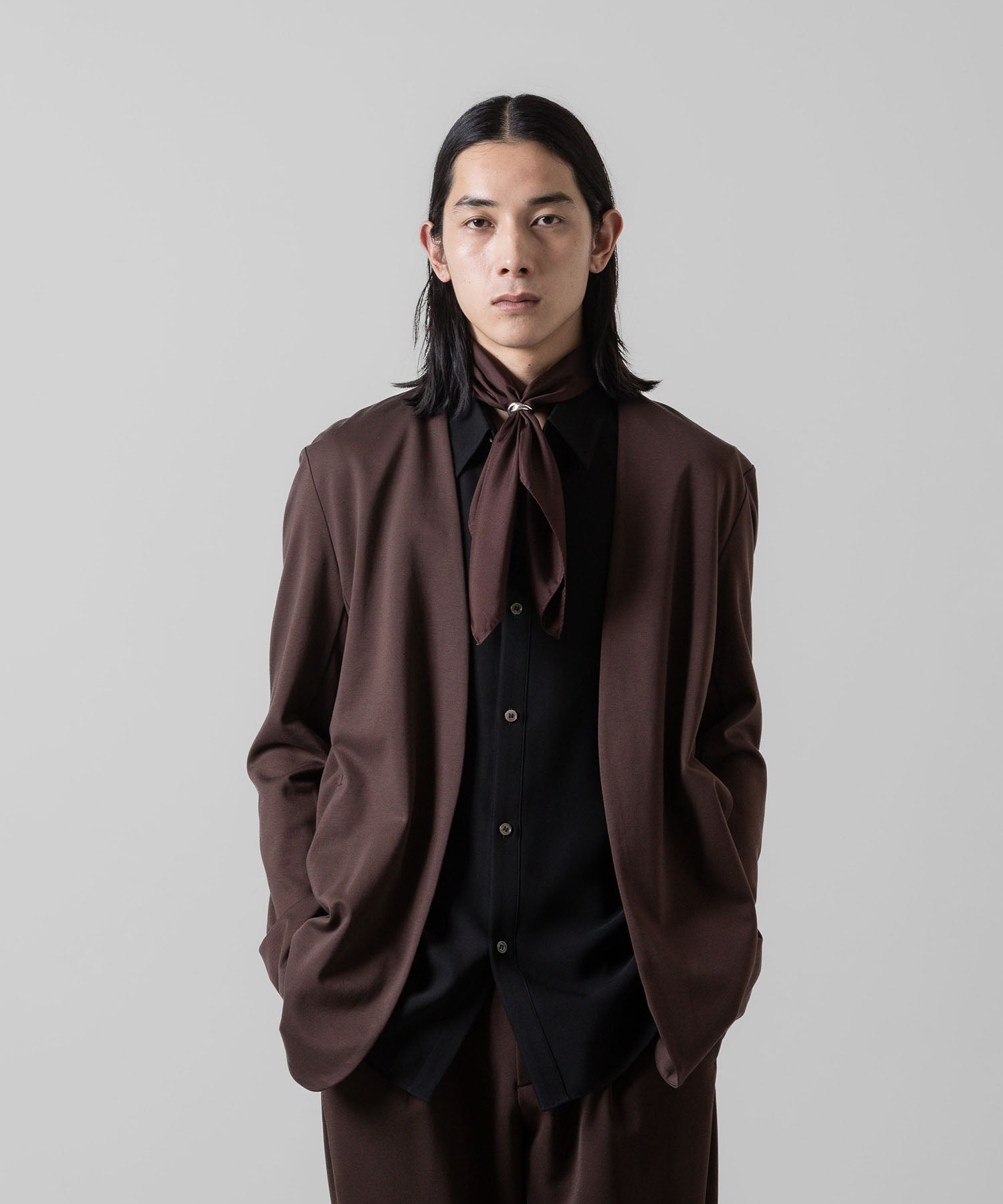 ATTACHMENT アタッチメントのCOTTON DOUBLE FACE COLLARLESS CARDIGAN - BORDEAUX 公式通販サイトsession福岡セレクトショップ