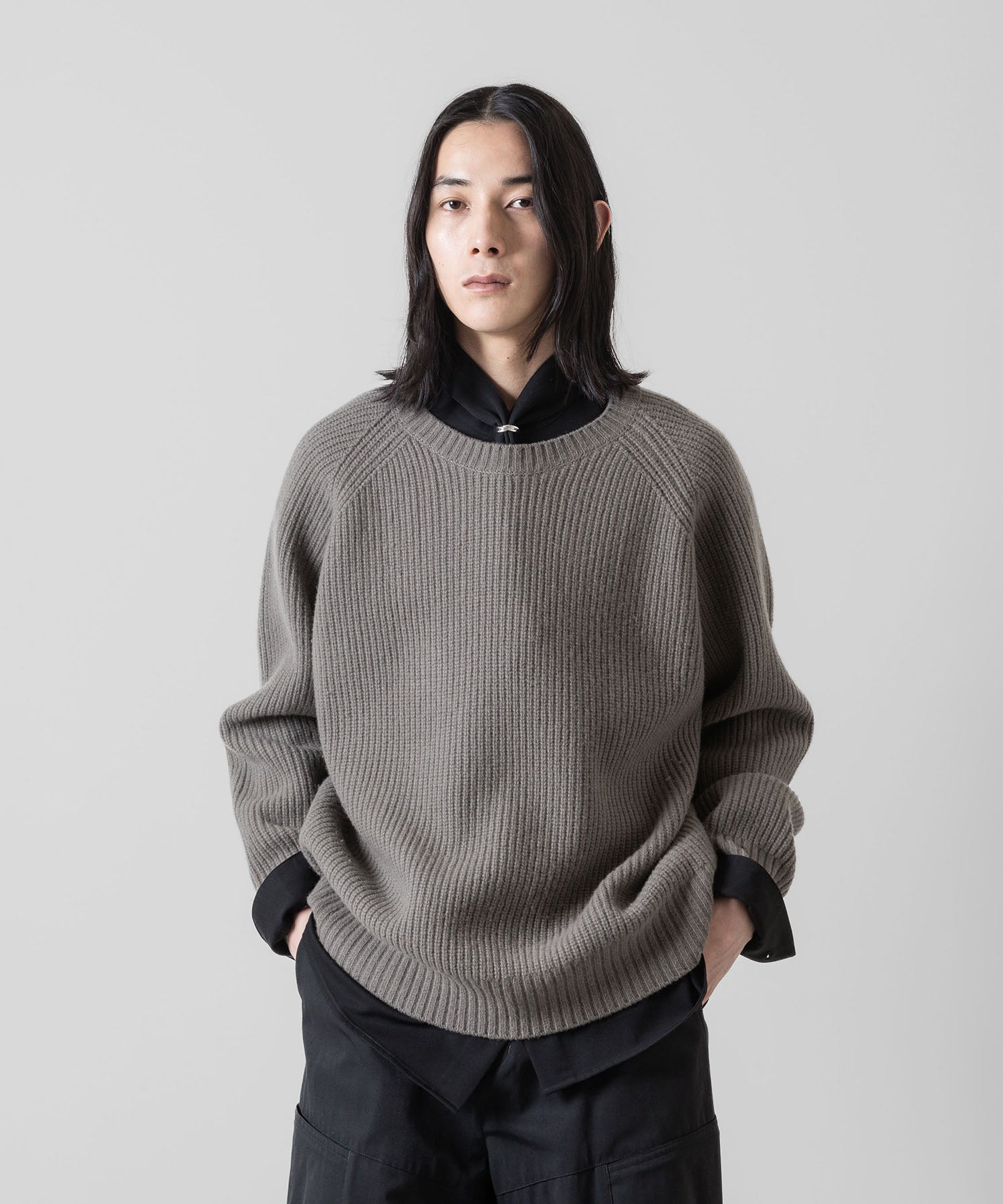 ATTACHMENT アタッチメントのBRITISH WO KNIT CREWNECK  PULLOVER - KHAKI GRAY 公式通販サイトsession福岡セレクトショップ