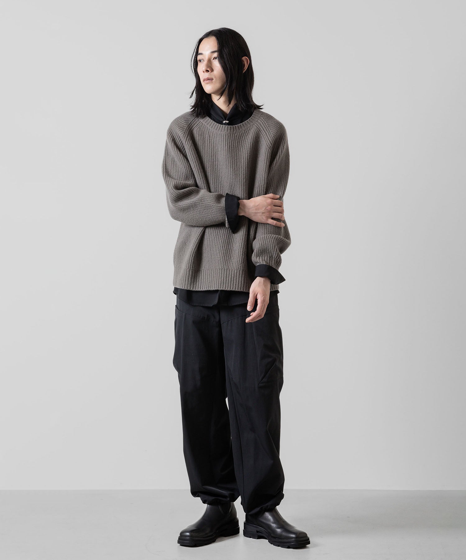 ATTACHMENT アタッチメントのBRITISH WO KNIT CREWNECK  PULLOVER - KHAKI GRAY 公式通販サイトsession福岡セレクトショップ