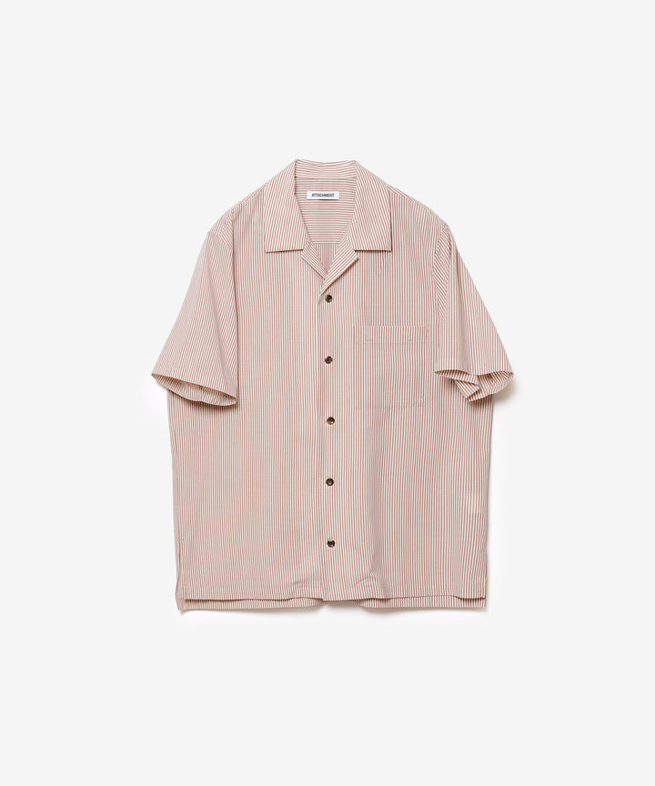 ATTACHMENT アタッチメントのWO/PE STRIPE OPEN COLLAR S/S SHIRT - S.REDの公式通販サイトsession福岡セレクトショップ