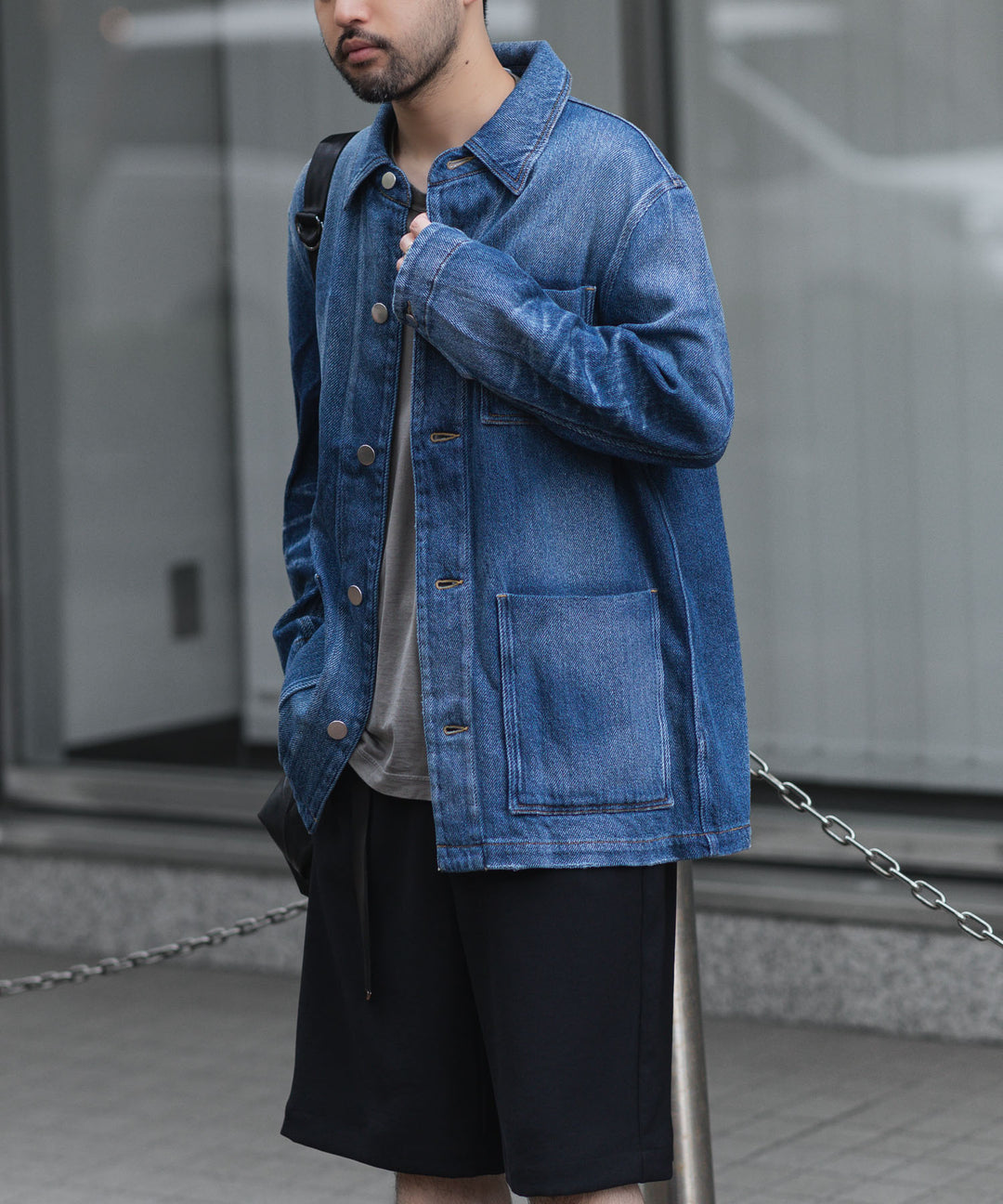 VEIN ヴェインのSATIN DENIM COVERALLS JKT - NAVYの公式通販サイトsession福岡セレクトショップ