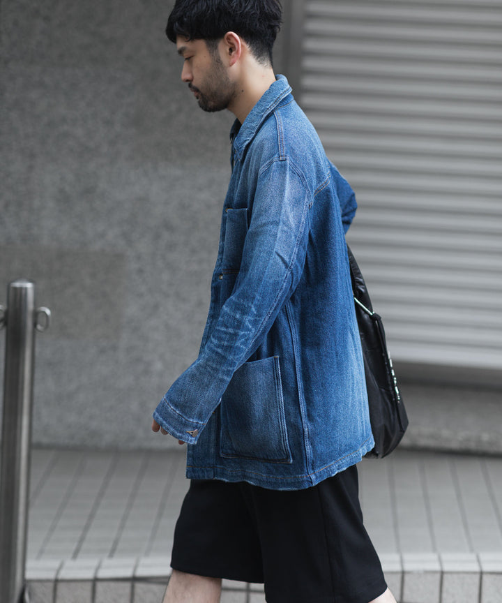 VEIN ヴェインのSATIN DENIM COVERALLS JKT - NAVYの公式通販サイトsession福岡セレクトショップ