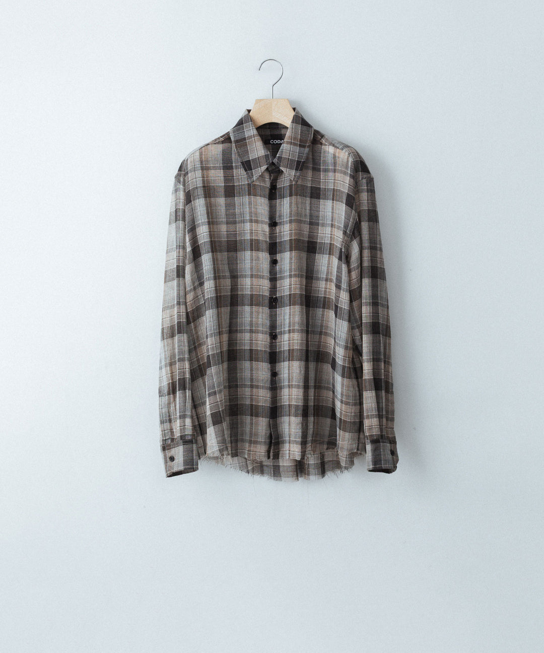 【CODA】BROWN CHECKED WOOL RAW EDGES REWIND SHIRT - BROWN CHECKED