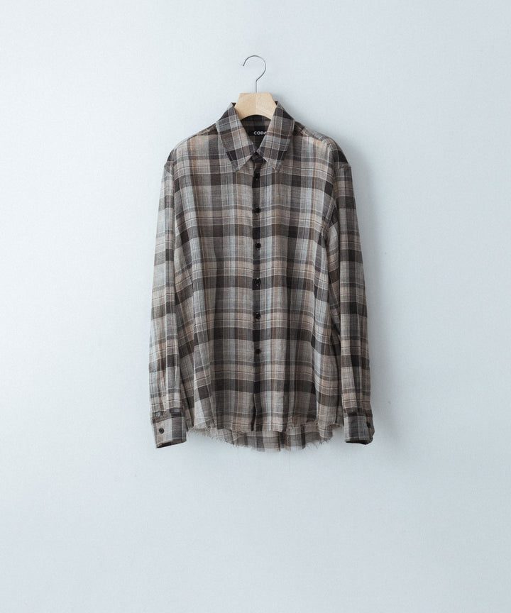 【CODA】BROWN CHECKED WOOL RAW EDGES REWIND SHIRT - BROWN CHECKED