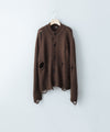 【CODA】DARK BROWN 90S’ ROUND NECK THRASHED CARDIGAN - BROWN