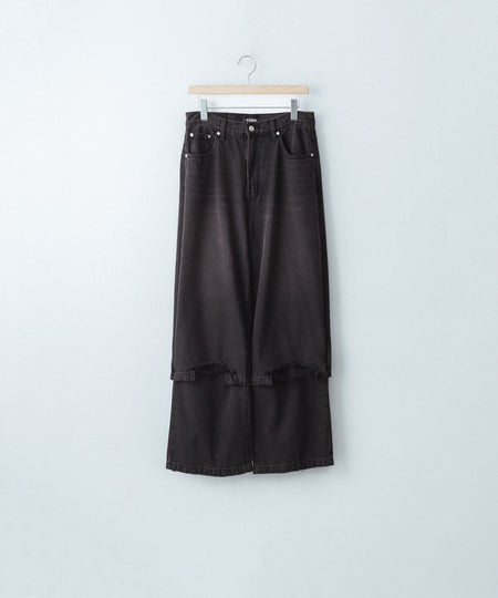 【CODA】BLACK WASHED LAYERED HYBRID BREAK CUT JEANS - BLACK WASHED