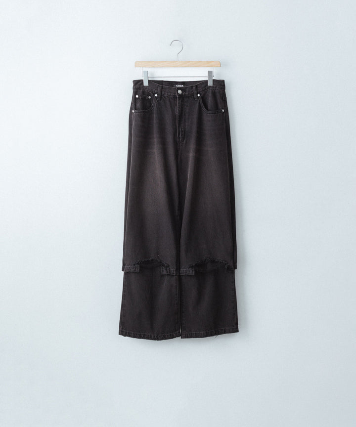 【CODA】BLACK WASHED LAYERED HYBRID BREAK CUT JEANS - BLACK WASHED