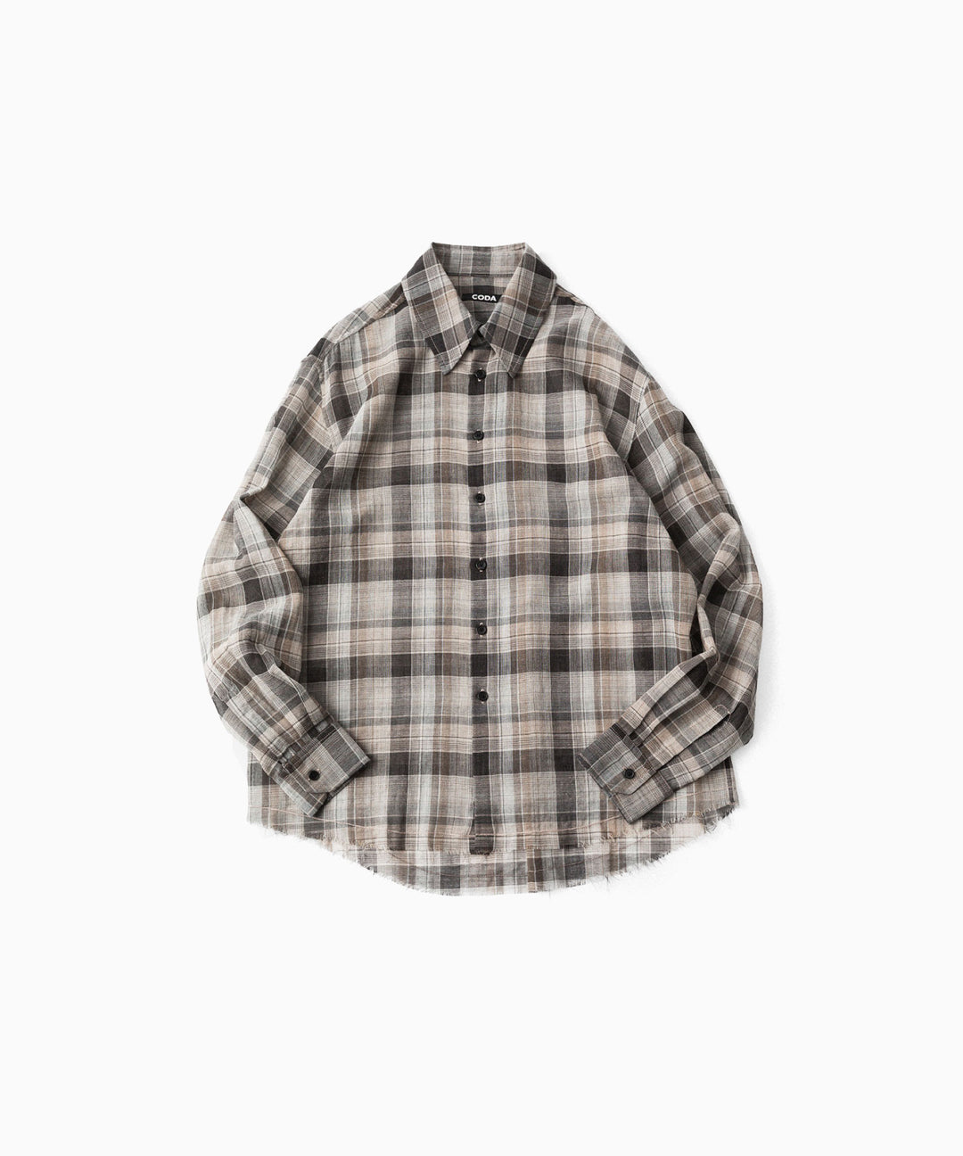 【CODA】BROWN CHECKED WOOL RAW EDGES REWIND SHIRT - BROWN CHECKED