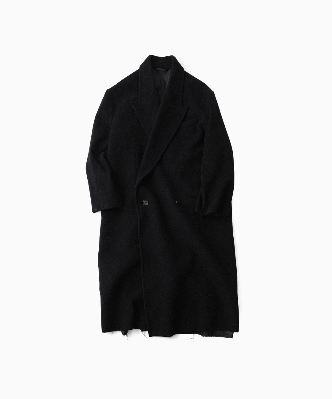 【CODA】BLACK WOOL CUT OUT DISTRESSED DORIAN COAT - BLACK