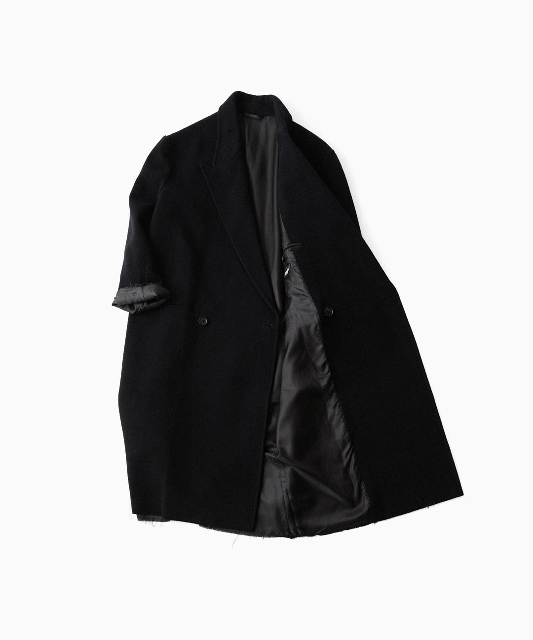 【CODA】BLACK WOOL CUT OUT DISTRESSED DORIAN COAT - BLACK
