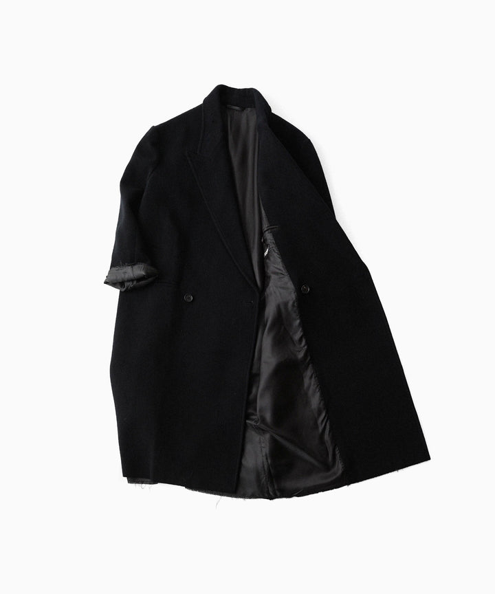 【CODA】BLACK WOOL CUT OUT DISTRESSED DORIAN COAT - BLACK