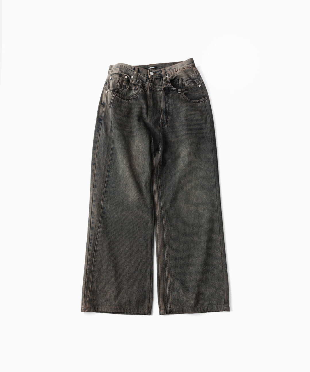 【CODA】GREY ACID WASHED DUAL EXPOSURE BREAK CUT FLARED JEANS - GREY ACID WASHED