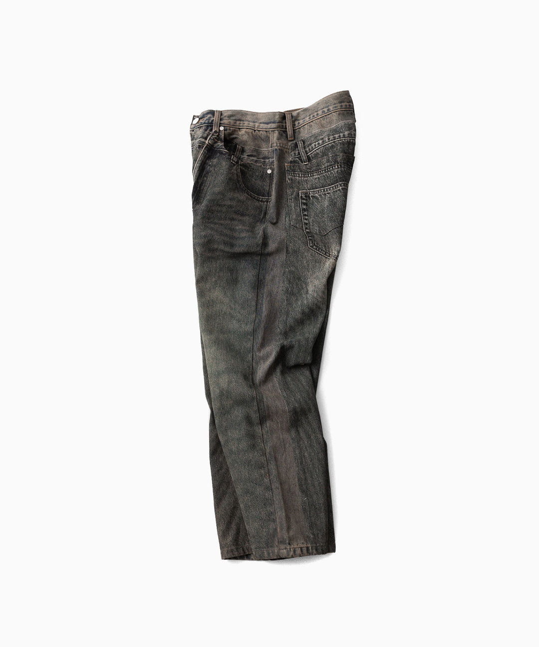 【CODA】GREY ACID WASHED DUAL EXPOSURE BREAK CUT FLARED JEANS - GREY ACID WASHED