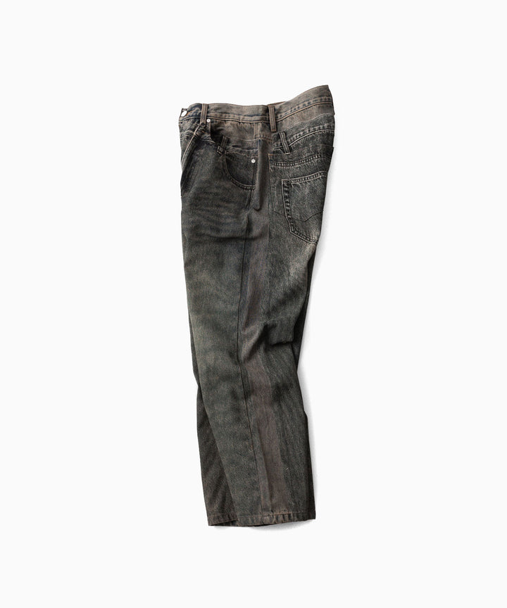 【CODA】GREY ACID WASHED DUAL EXPOSURE BREAK CUT FLARED JEANS - GREY ACID WASHED