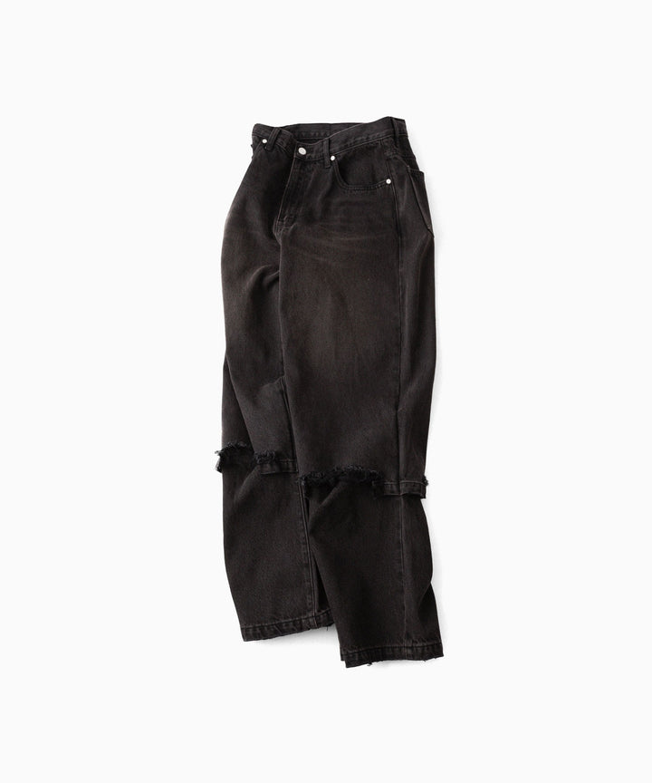 【CODA】BLACK WASHED LAYERED HYBRID BREAK CUT JEANS - BLACK WASHED