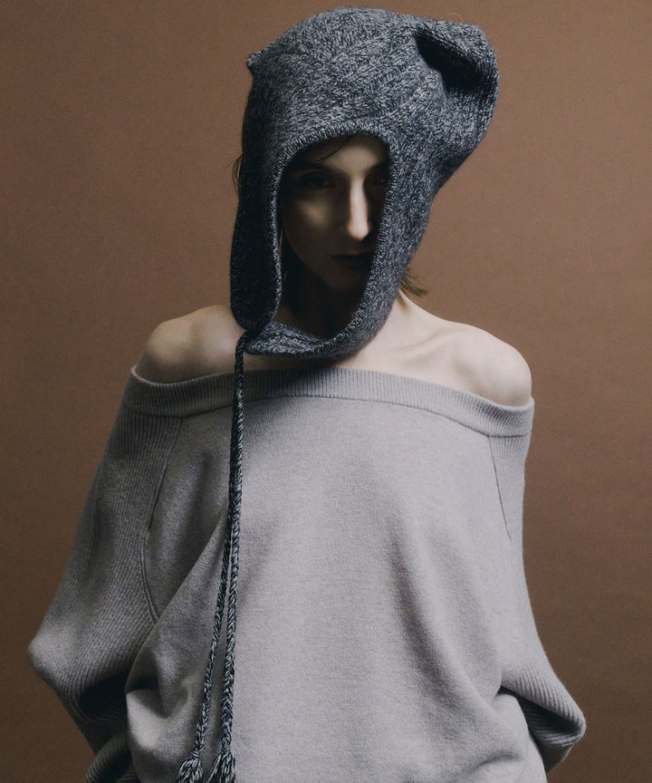 nakedgauge ネイキッドゲージのCASHMERE 3GG FLIGHT CAP BEANIEのBLACK MIX 公式通販サイトsession福岡セレクトショップ