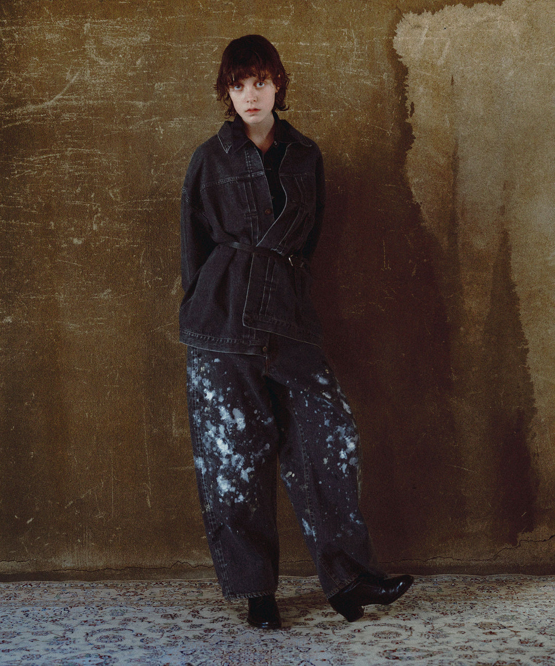 【INTÉRIM】MILK PAINT 40’S MIL BAGGY ZIPPED USED SHUTTLE DENIM TROUSERS - P.U.BLACK