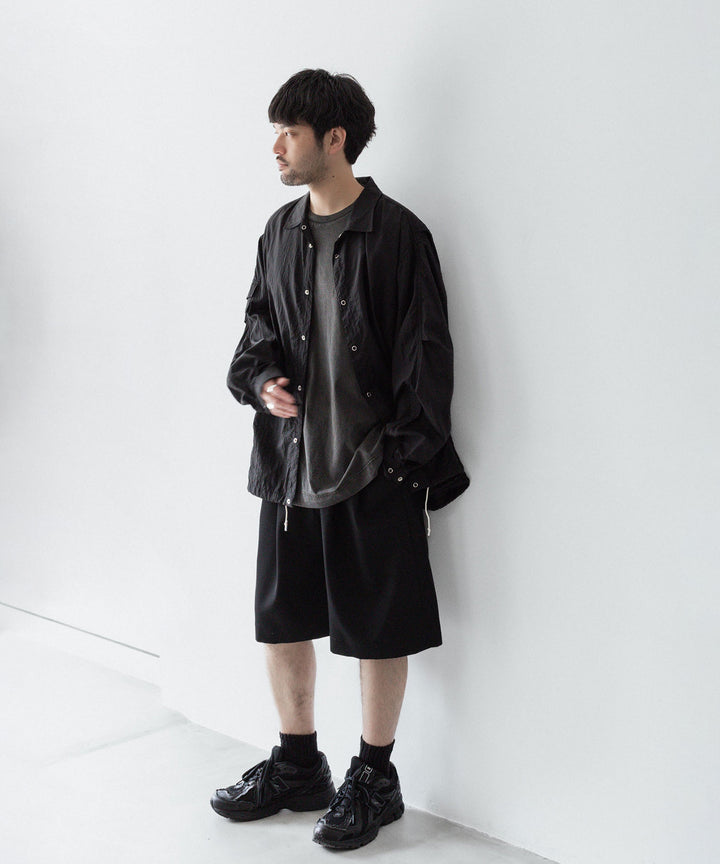 【ssstein】 WIDE EASY SHORT TROUSERS(2/90 WOOL GABARDINE) - BLACK