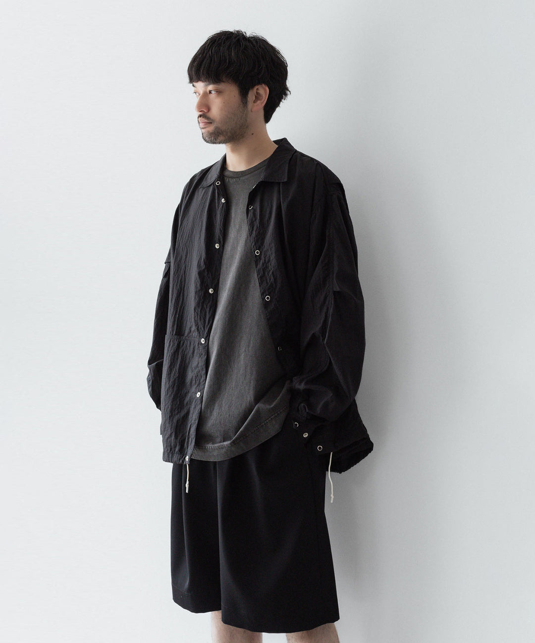 【ssstein】 WIDE EASY SHORT TROUSERS(2/90 WOOL GABARDINE) - BLACK