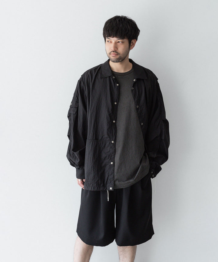 【ssstein】 WIDE EASY SHORT TROUSERS(2/90 WOOL GABARDINE) - BLACK