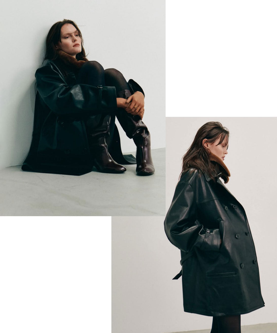 【ANTHEM A】LAMB LEATHER TROMPE L'OEIL SHORT COAT - BLACK