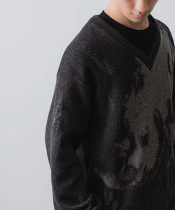 SUBLATIONS / サブレーションズ】ANIMAL JACQUARD V-NECK KNIT - BLACK