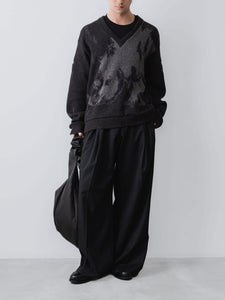 SUBLATIONS / サブレーションズ】ANIMAL JACQUARD V-NECK KNIT - BLACK