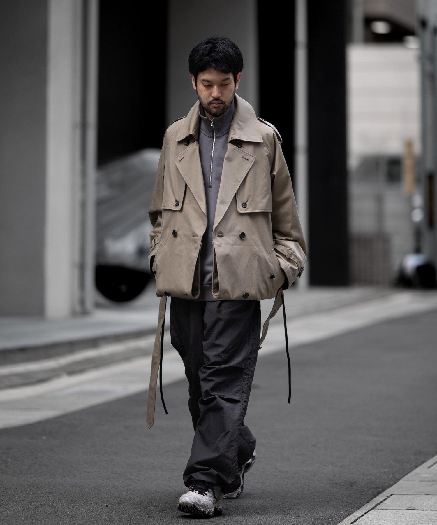 【ssstein】LAYERED SHORT TRENCH COAT - BEIGE