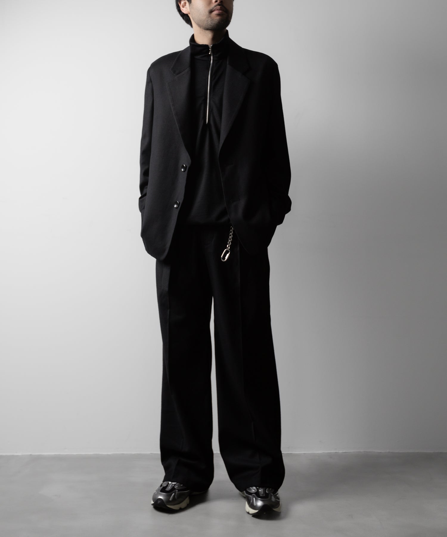 ATTACHMENT アタッチメントのWASHABLE WO/PE STRETCH SAXONY OVERSIZED LIGHT JACKET - BLACK 公式通販サイトsession福岡セレクトショップ