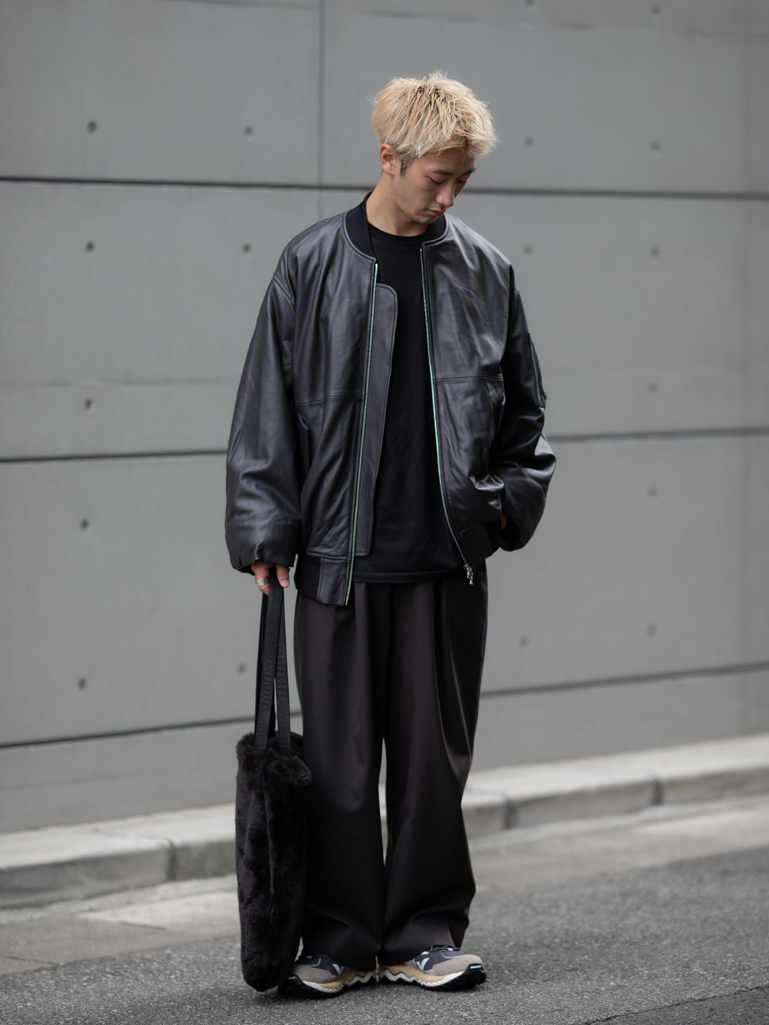 【ssstein】LEATHER FLIGHT JACKET - DARK CHARCOAL