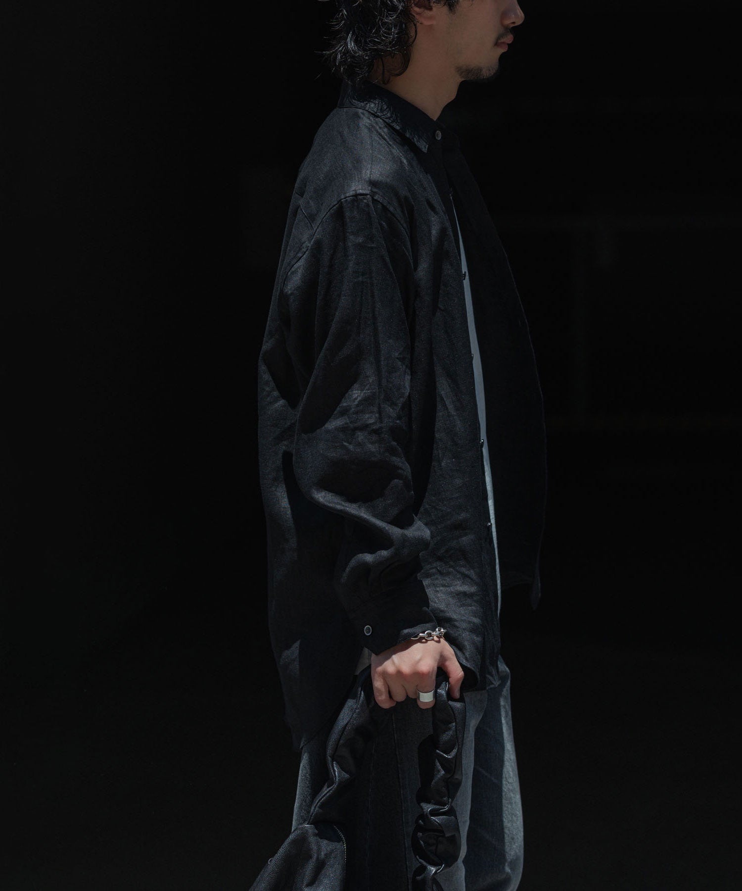 ssstein / シュタイン】LIGHT LINEN OVERSIZED LS SHIRT - BLACK