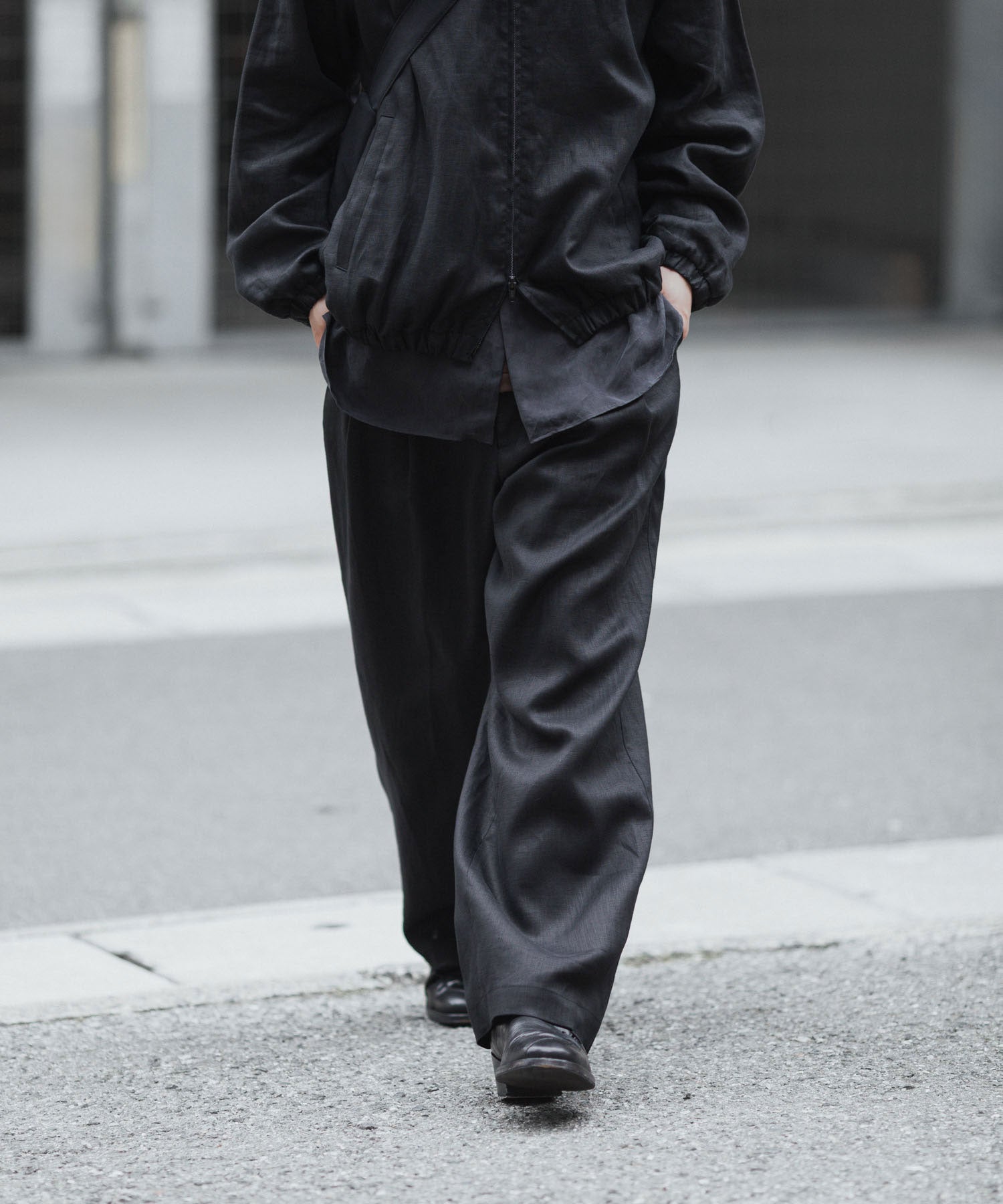 ssstein / シュタイン】LIGHT LINEN WIDE EASY TROUSERS - BLACK