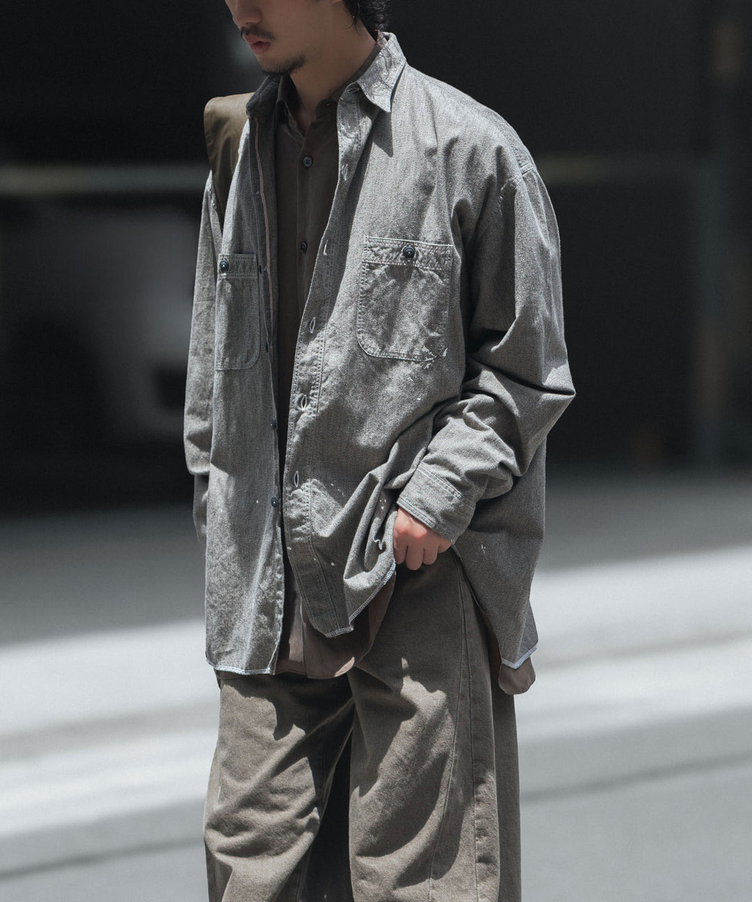 INTÉRIM - インテリムのMILK PAINT VINTAGE WASH BLACK SHUTTLE CHAMBRAY HYPER BIG US NAVY WORK SHIRT TYPE2のGRAY公式通販サイトsession福岡セレクトショップ