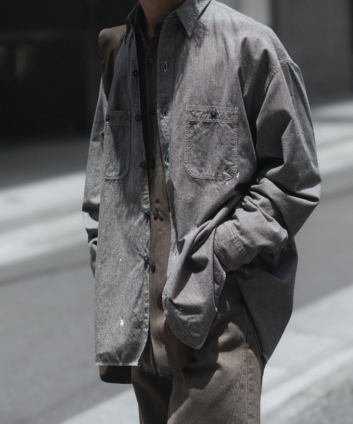 INTÉRIM - インテリムのMILK PAINT VINTAGE WASH BLACK SHUTTLE CHAMBRAY HYPER BIG US NAVY WORK SHIRT TYPE2のGRAY公式通販サイトsession福岡セレクトショップ