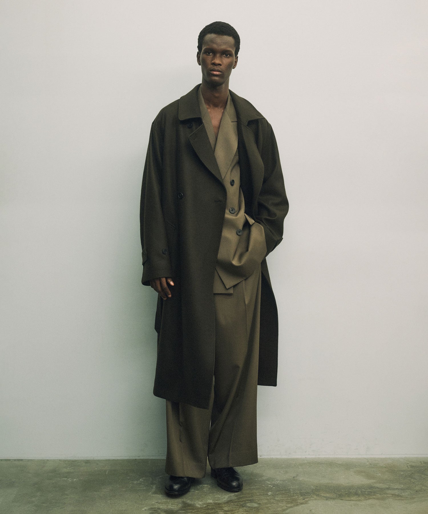 【ssstein】OVERSIZED DOUBLE BREASTED COAT - GREY BROWN