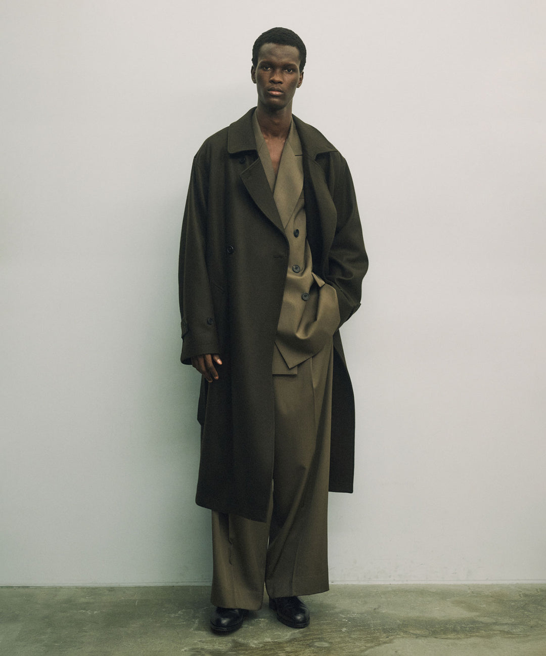 【ssstein】OVERSIZED DOUBLE BREASTED COAT - GREY BROWN