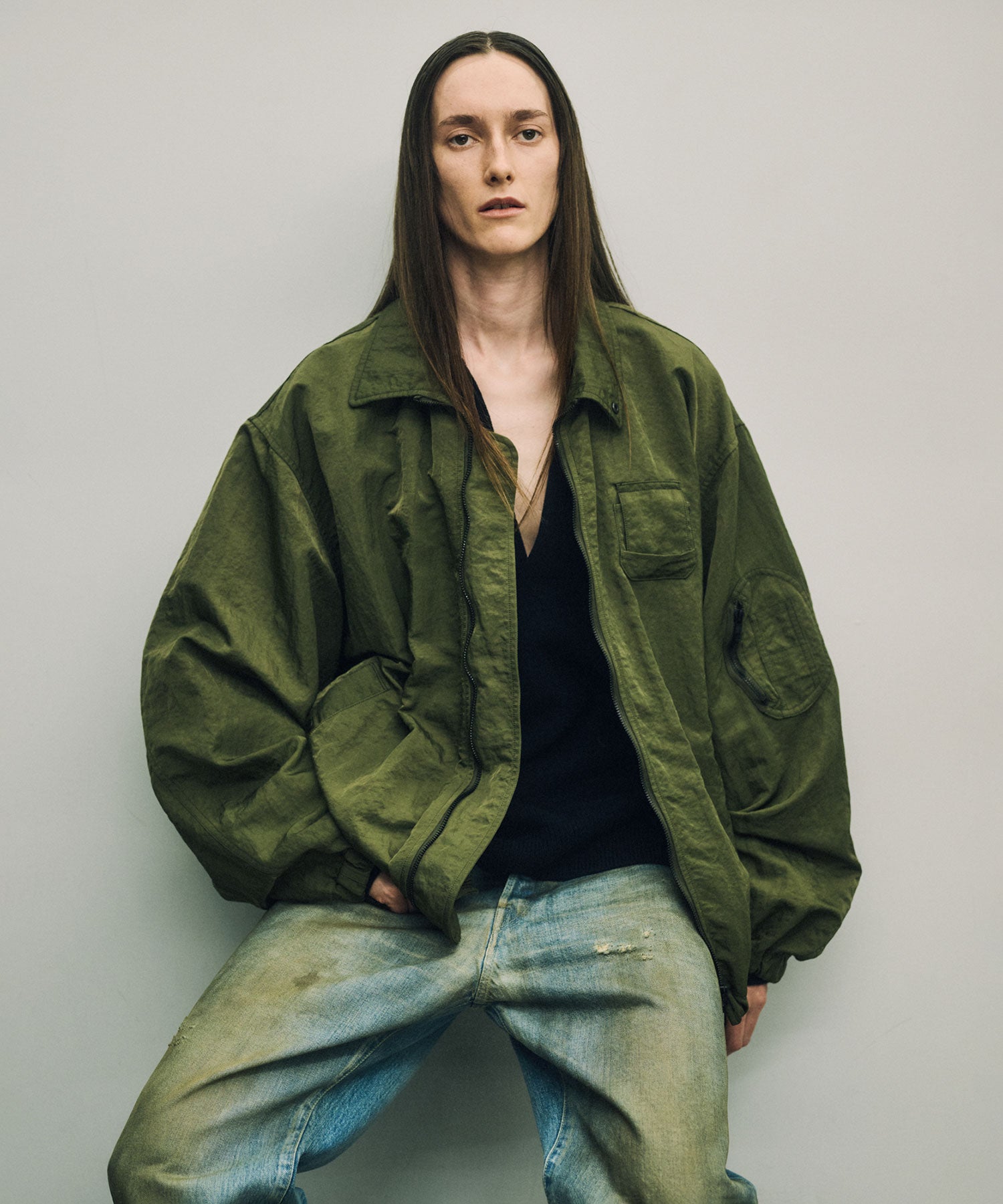 ssstein / シュタイン】BIO WASHED NYLON OVERSIZED FIGHT JACKET