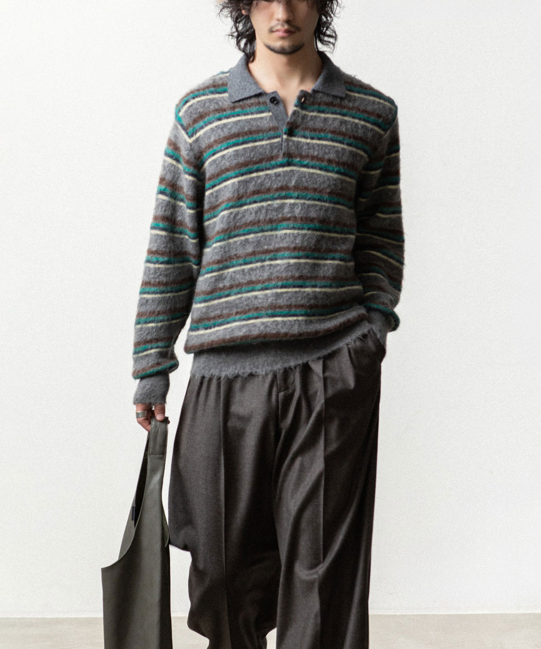 ssstein(シュタイン)の KID MOHAIR RIBBED KNIT POLO LS - GREY MULTIの公式通販サイトsession福岡セレクトショップ