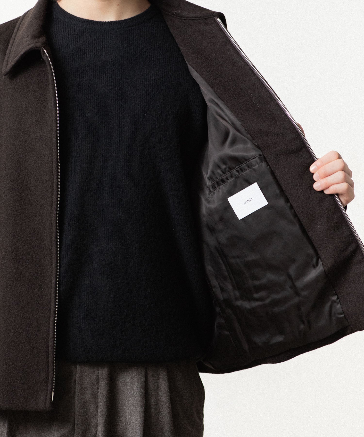 ssstein / シュタイン】WOOL CASHMERE ZIP SHORT JACKET - DARK BROWN