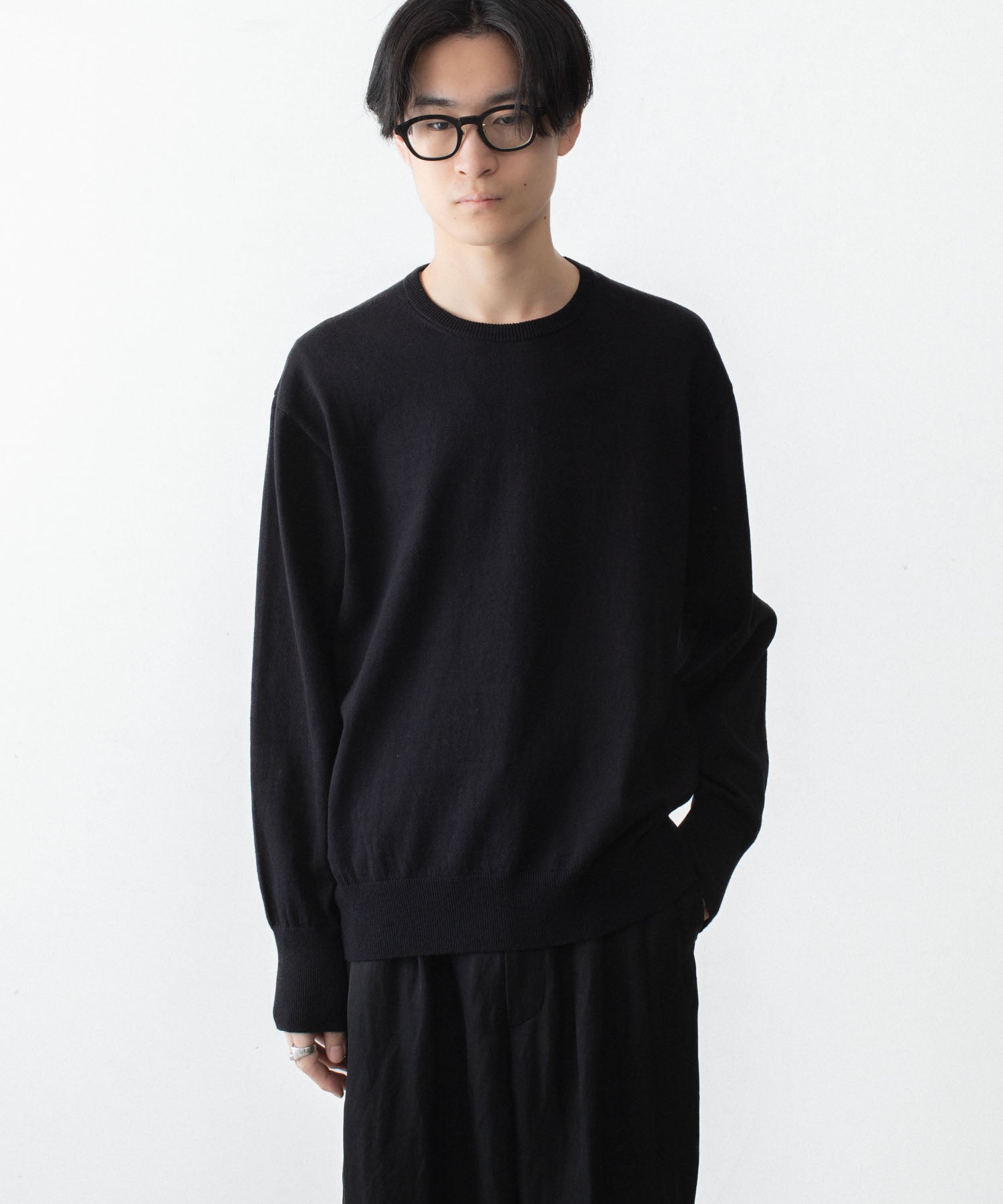 stein シュタイン ブラック クルーネックセーター ssstein / シュタイン】ORGANIC COTTON KNIT CREW NECK LS - BLACK