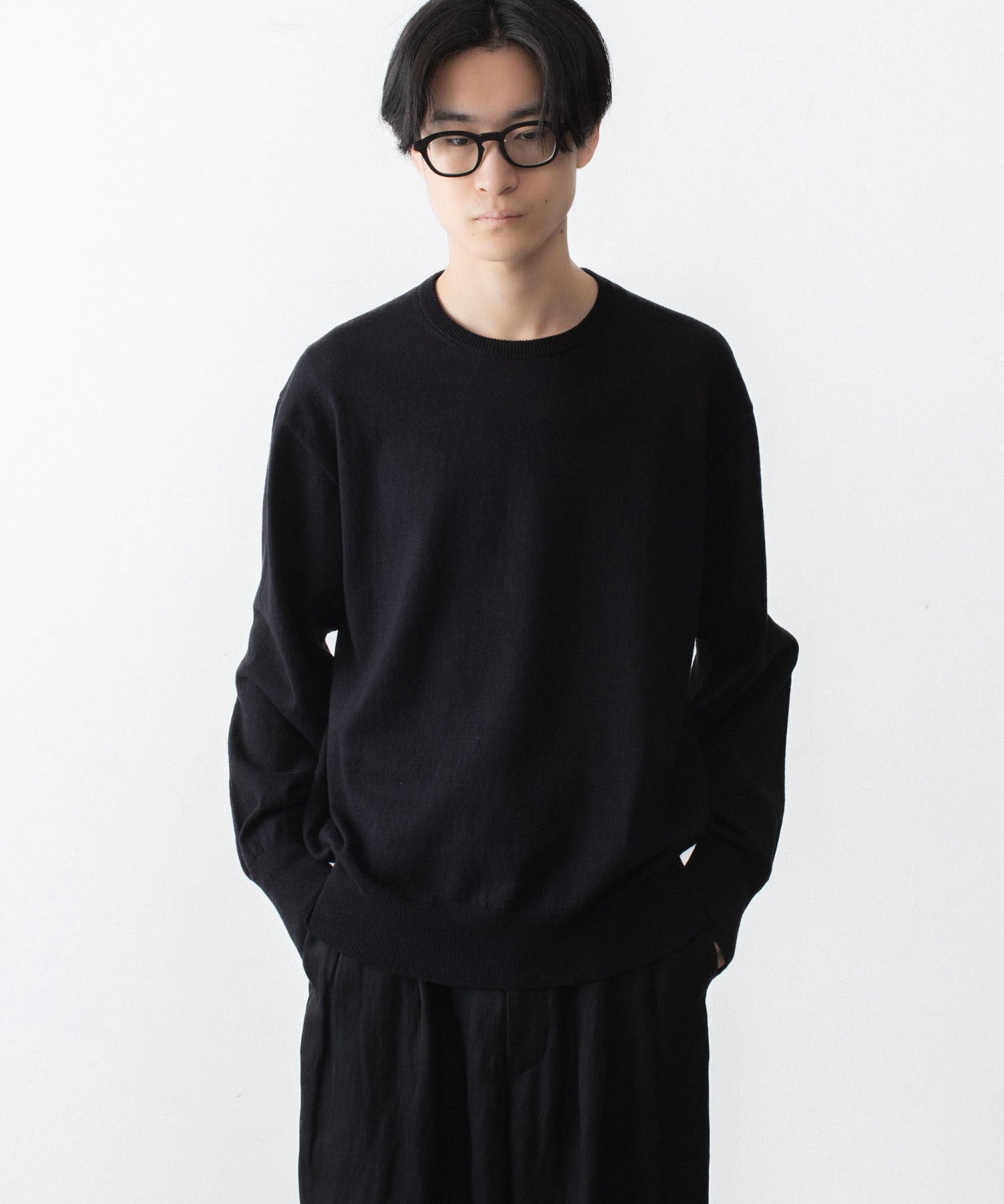 ssstein / シュタイン】ORGANIC COTTON KNIT CREW NECK LS - BLACK