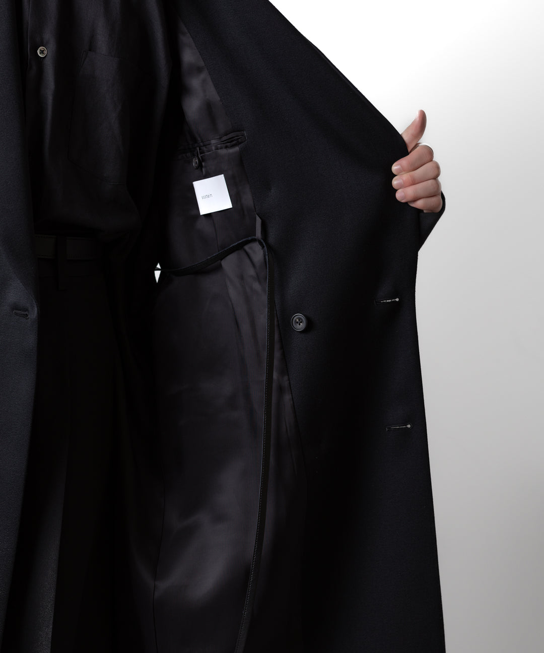 ssstein(シュタイン)のW/SI SATIN PEAK LAPEL LONG COAT - BLACKの公式通販サイトsession福岡セレクトショップ