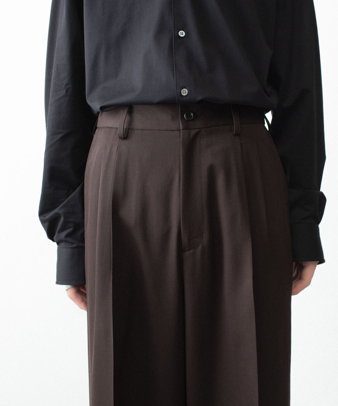 ssstein(シュタイン)のEASY LONG WIDE TROUSERS (2/90 WOOL GABARDINE) - DARK BROWNの公式通販サイトsession福岡セレクトショップ