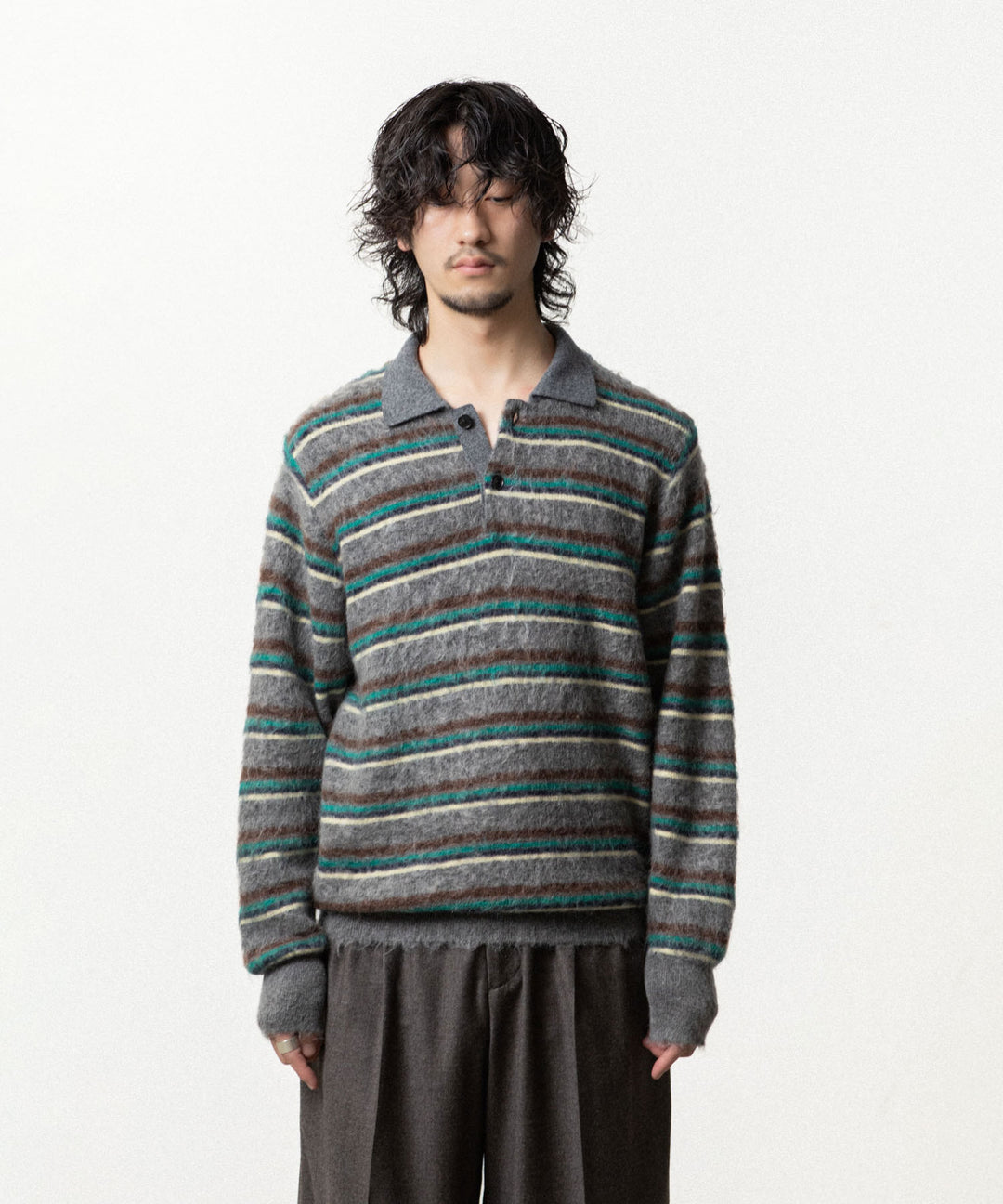 ssstein(シュタイン)の KID MOHAIR RIBBED KNIT POLO LS - GREY MULTIの公式通販サイトsession福岡セレクトショップ