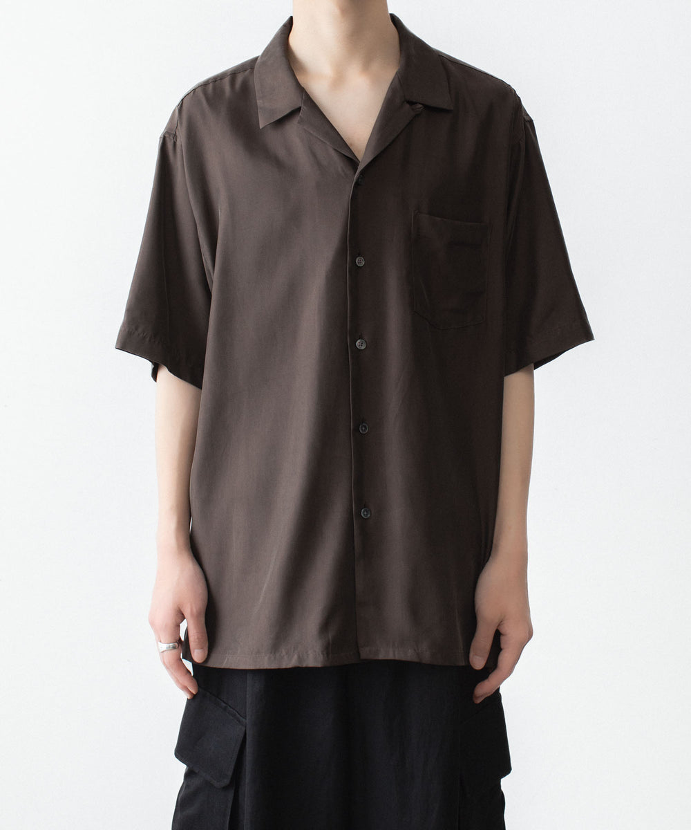 ssstein(シュタイン)のCUPRO TWILL OVERSIZED OPEN COLLAR SS SHIRT - DARK BROWNの公式通販サイトsession福岡セレクトショップ